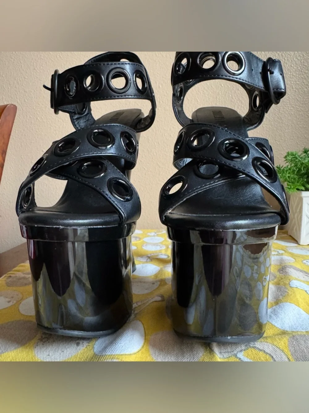 Dolls Kill Current Mood black grommet platform heels size 6 - Picture 4 of 16